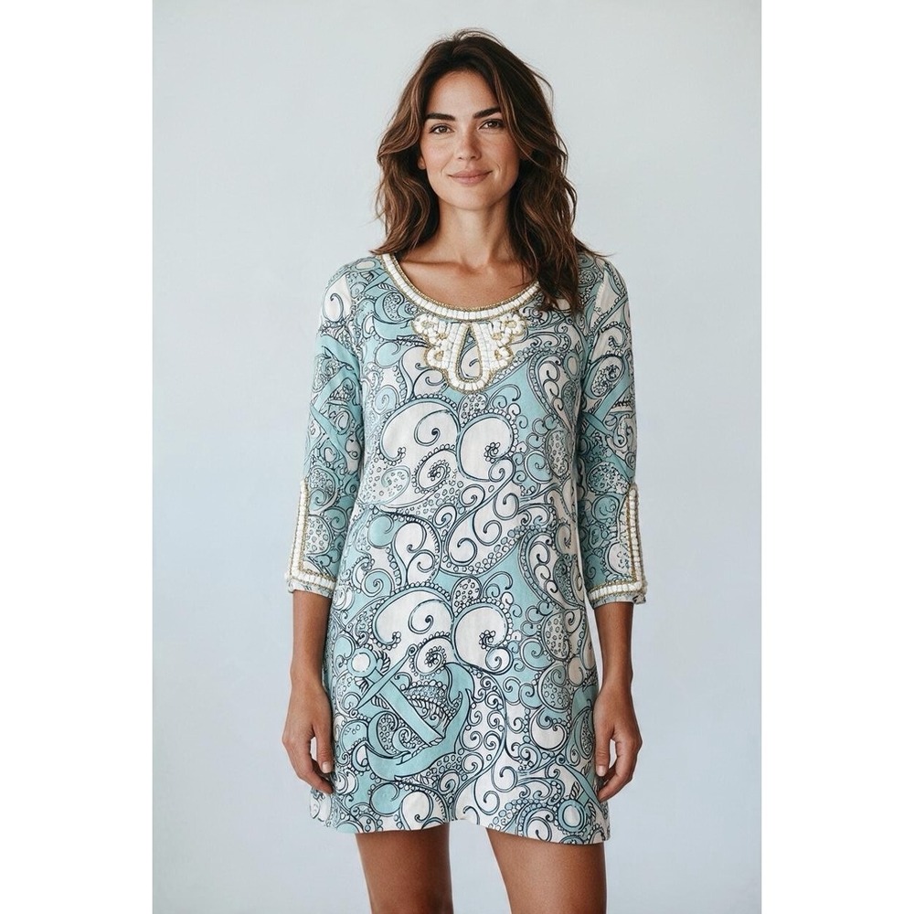 Lilly Pulitzer Sarah Beaded Tunic Dress Shape Up or Ship Out Nautical Resort S